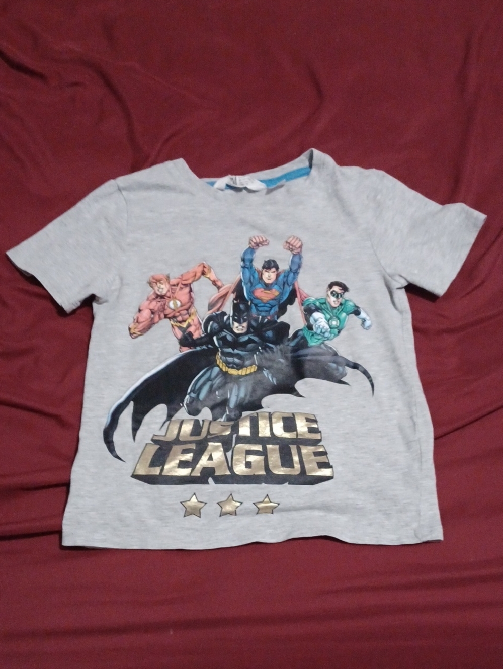 H&M Kids Light Gray Justice League SuperHeroes Graphic Tee Size 6-8Y